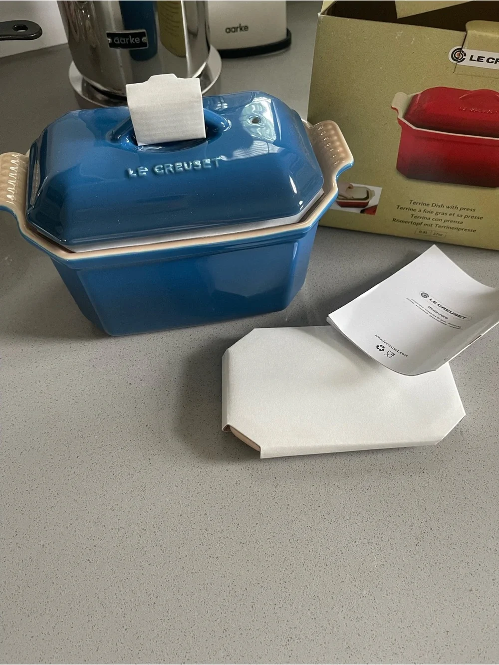Le Creuset Blue terrine dish with press